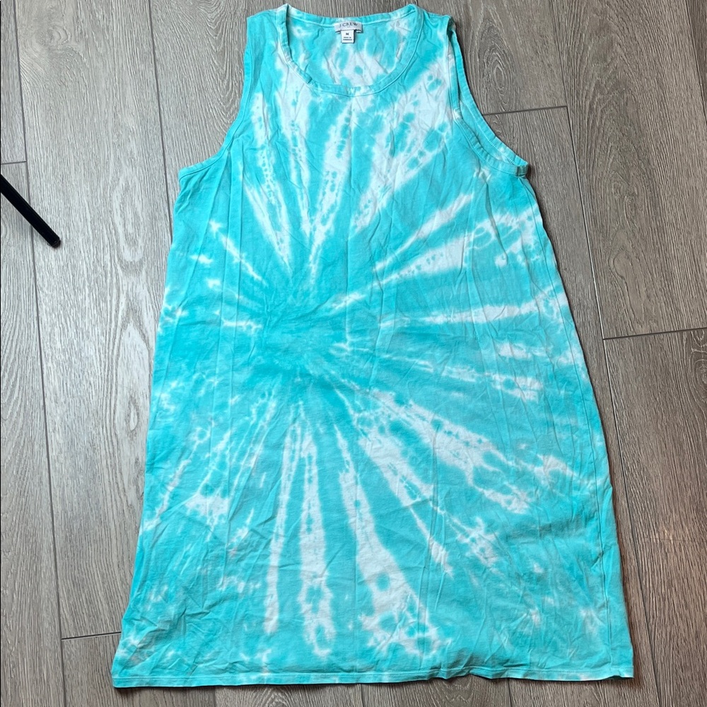 J. Crew Turquoise and White Tunic tie dye dress sleeveless medium